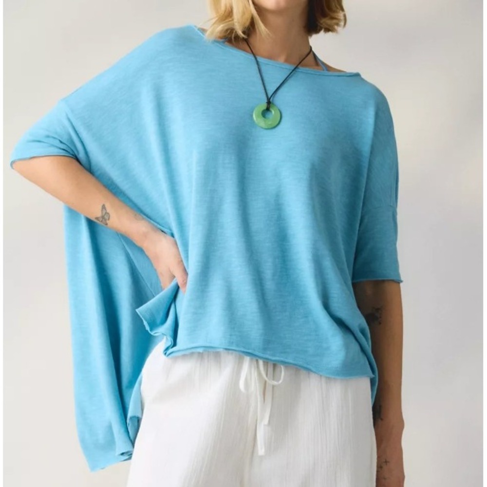 BDG Urban Outfitters Frannie Flounce Boatneck Oversized Tee Size M Trapeze Blue